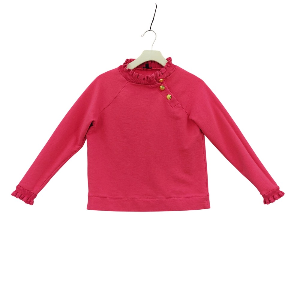 Talbots Womens Preppy Knit 100% Cotton Ruffle Sweatshirt SPetite Pink Mock Neck
